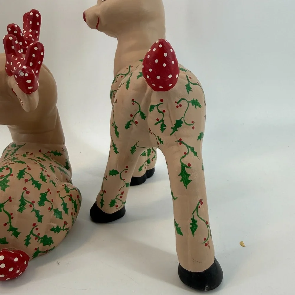 Vintage Kimple Ceramic Molds Christmas Quilted Reindeer Set Figurines Polka Dots